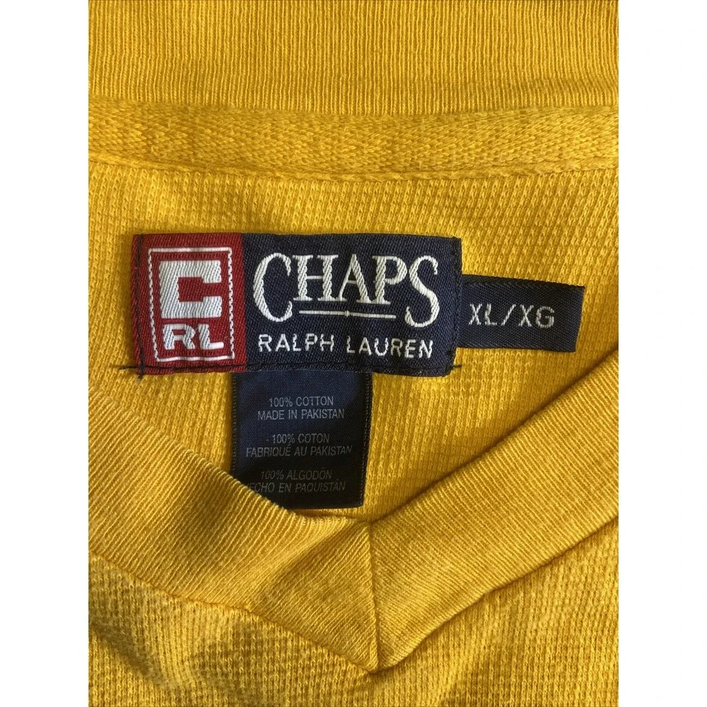 Vtg 90s CHAPS Ralph Lauren Mens XL Yellow Blue Long Sleeve T Shirt Baggy Skater